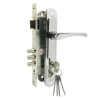 Замок врезной цилиндровый с защёлкой в комплекте с ручкой ЗВ4-85.3 (хром), 5 кл.