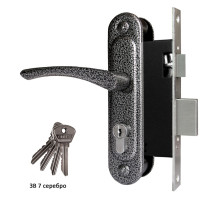 Замок врезной цилиндровый с защёлкой в комплекте с ручкой ЗВ7 (серебро), 4 кл.