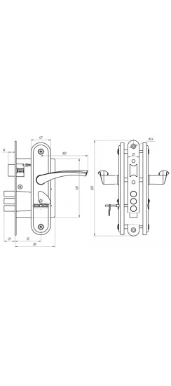 Замок врезной сувальдный с защёлкой в комплекте с ручкой ЗВ9-4-2 (бронза), 3кл.