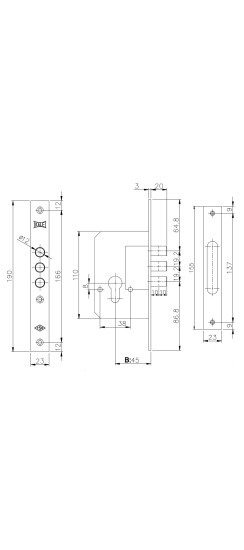 Корпус врезного замка 189/3M (45 mm) w/b (латунь)