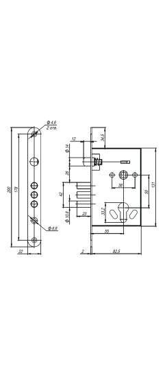Корпус врезного замка с ручками на планке KIT А5-3155/3 W/B