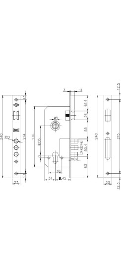 Корпус врезного замка с защёлкой 152/3MR (45 mm) w/b (латунь)
