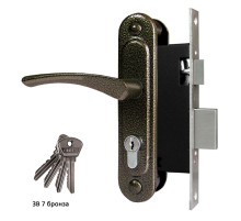 Замок врезной цилиндровый с защёлкой в комплекте с ручкой ЗВ7 (бронза), 4 кл.