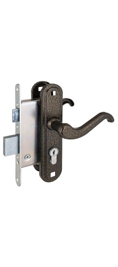 Замок врезной цилиндровый с защёлкой в комплекте с ручкой ЗВ4-3.02 (бронза), 4 кл.