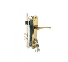 Замок врезной цилиндровый с защёлкой в комплекте с ручкой ЗВ4-85.3 (золото лак), 5 кл.