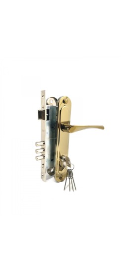 Замок врезной цилиндровый с защёлкой в комплекте с ручкой ЗВ4-85.3 (золото лак), 5 кл.