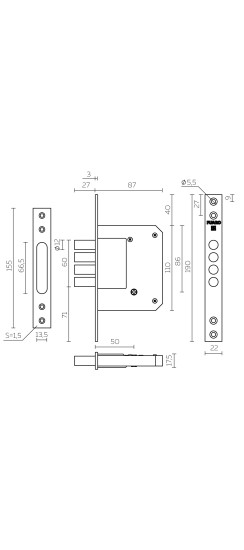 Замок врезной крестообразный X200-4MF/PB (200-4MF/PB) латунь 5key
