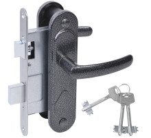 Замок врезной сувальдный с защёлкой в комплекте с ручкой ЗВ9.2-08 (серебро антик), 3 кл.