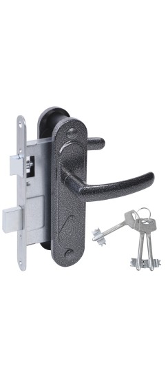 Замок врезной сувальдный с защёлкой в комплекте с ручкой ЗВ9.2-08 (серебро антик), 3 кл.