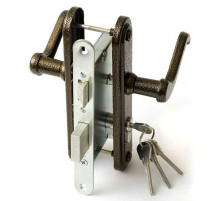 Замок врезной цилиндровый с защёлкой в комплекте с ручкой ЗВ4-3.02 (медь), 4 кл.