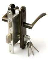 Замок врезной цилиндровый с защёлкой в комплекте с ручкой ЗВ4-3.07 (медь), 4 кл.