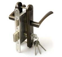 Замок врезной цилиндровый с защёлкой в комплекте с ручкой ЗВ4-3.07 (медь), 4 кл.