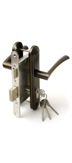 Замок врезной цилиндровый с защёлкой в комплекте с ручкой ЗВ4-3.07 (медь), 4 кл.