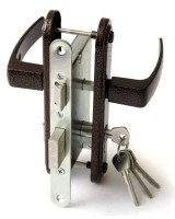 Замок врезной цилиндровый с защёлкой в комплекте с ручкой ЗВ4-3.05 (медь), 4 кл.