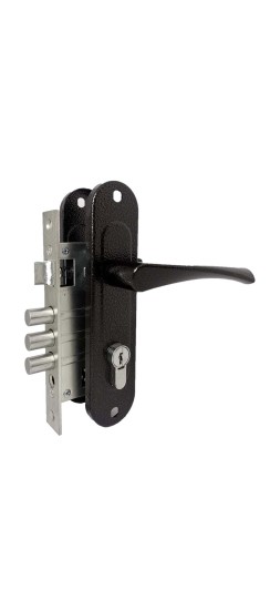 Замок врезной цилиндровый с защёлкой в комплекте с ручкой ЗВ4-60/07 (медь антик), 4 кл.