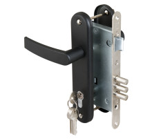 Замок врезной цилиндровый с защёлкой в комплекте с ручкой ЗВ4-3 (черный муар), 5 кл. /78401/