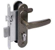 Замок врезной цилиндровый с защёлкой в комплекте с ручкой ЗВ4-3/03 (бронза антик), 4 кл.