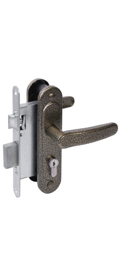 Замок врезной цилиндровый с защёлкой в комплекте с ручкой ЗВ4-3/03 (бронза антик), 4 кл.