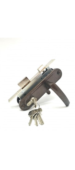 Замок врезной цилиндровый с защёлкой в комплекте с ручкой ЗВ7-70.4-02 (медь), 5 кл.