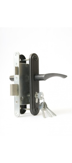 Замок врезной цилиндровый с защёлкой в комплекте с ручкой ЗВ4-3.07 (серебро), 4 кл.