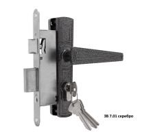 Замок врезной цилиндровый с защёлкой в комплекте с ручкой ЗВ7.01 (серебро), 4 кл.