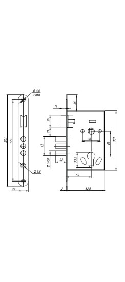 Корпус врезного замка с ручками на планке KIT А7-5555/3 W/B MOS