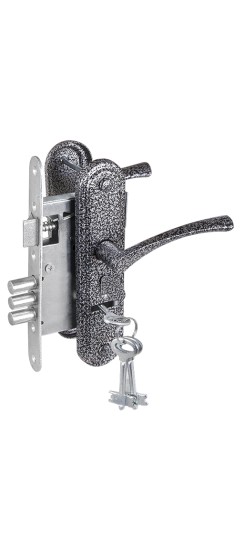 Замок врезной сувальдный с защёлкой в комплекте с ручкой ЗВ9-4-2 (серебро), 3кл.