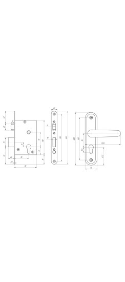 Замок врезной цилиндровый с защёлкой в комплекте с ручкой ЗВ4.2-08 (серебро антик), 4 кл.