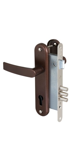 Корпус врезного замка с защёлкой в комплекте с ручкой ЗВ4-3 (медный антик) /78103/