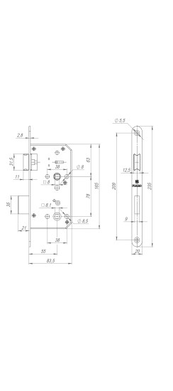 Замок врезной DD.INOX/WC-55.78