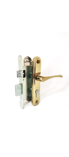 Замок врезной цилиндровый с защёлкой в комплекте с ручкой ЗВ7 (золото лак), 4 кл.