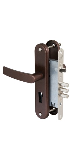 Корпус врезного замка с защёлкой в комплекте с ручкой ЗВ4-31/55 (медный антик) /78930/