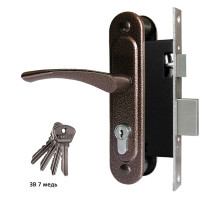 Замок врезной цилиндровый с защёлкой в комплекте с ручкой ЗВ7 (медь), 4 кл.