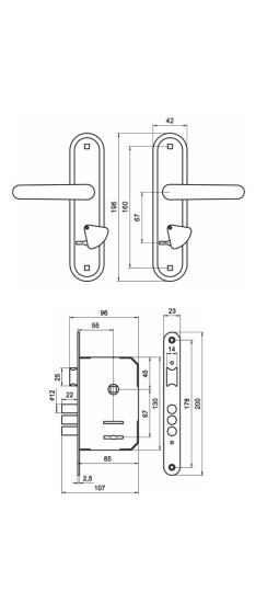 Замок врезной сувальдный с защёлкой в комплекте с ручкой ЗВ9.1-02 (бронза), 3 кл.