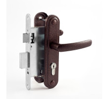 Замок врезной цилиндровый с защёлкой в комплекте с ручкой ЗВ7.02 (медь), 4 кл.