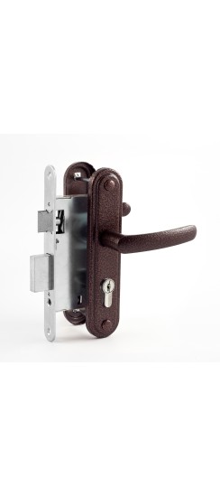 Замок врезной цилиндровый с защёлкой в комплекте с ручкой ЗВ7.02 (медь), 4 кл.