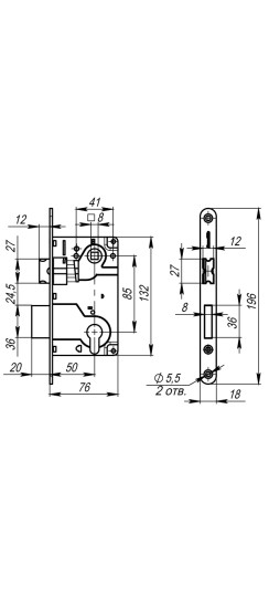 Корпус врезного замка c защёлкой METLH25-50 Box (LH 25-50) AB бронза