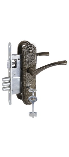 Замок врезной сувальдный с защёлкой в комплекте с ручкой ЗВ9-4-2 (бронза), 3кл.