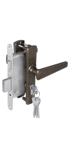 Замок врезной цилиндровый с защёлкой в комплекте с ручкой ЗВ4-3.01 (бронза), 4 кл.