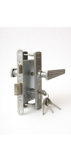 Замок врезной цилиндровый с защёлкой в комплекте с ручкой ЗВ4-3.01 (никель), 4 кл.