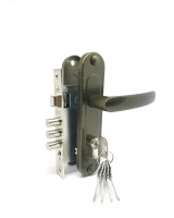 Замок врезной цилиндровый с защёлкой в комплекте с ручкой ЗВ7-60.1-02 (бронза), 5 кл.