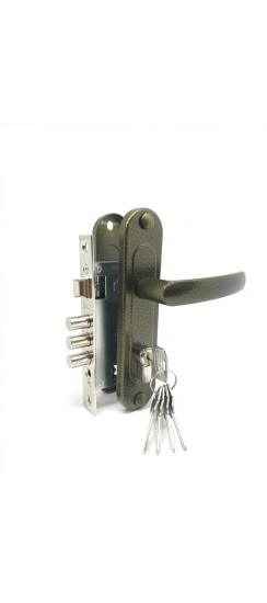 Замок врезной цилиндровый с защёлкой в комплекте с ручкой ЗВ7-60.1-02 (бронза), 5 кл.