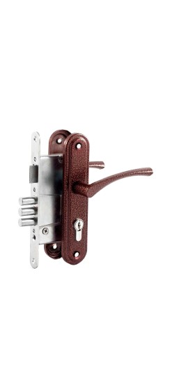 Замок врезной цилиндровый с защёлкой в комплекте с ручкой ЗВ4.2-01 (медь), 3 кл.