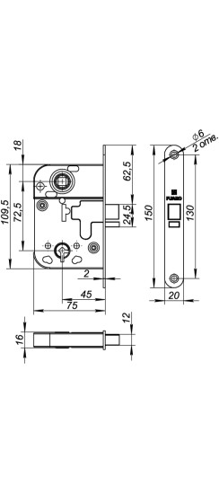 Замок врезной L.FIN2014/WC (2014-WC/S) CP хром