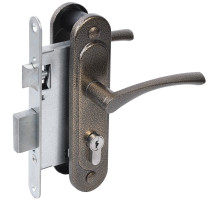 Замок врезной цилиндровый с защёлкой в комплекте с ручкой ЗВ4-3/07 (бронза антик), 4 кл.