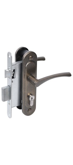 Замок врезной цилиндровый с защёлкой в комплекте с ручкой ЗВ4-3/07 (бронза антик), 4 кл.