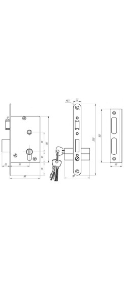 Замок врезной цилиндровый с защёлкой в комплекте с ручкой ЗВ4-3.01 (медь), 4 кл.