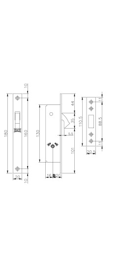 Замок врезной крестообразный узкопрофильный 201F (20 mm) (никель), 3 кл.