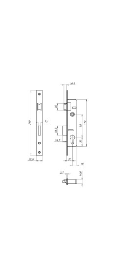 Корпус узкопрофильного замка с защелкой PROF153-20/85 (153-20/85) CP хром