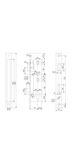 Корпус узкопрофильного замка с защёлкой PROFI 25.11.16 /123:252/